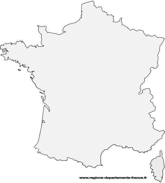 Carte de France vierge à imprimer  Fond de carte avec les régions et les  départements français