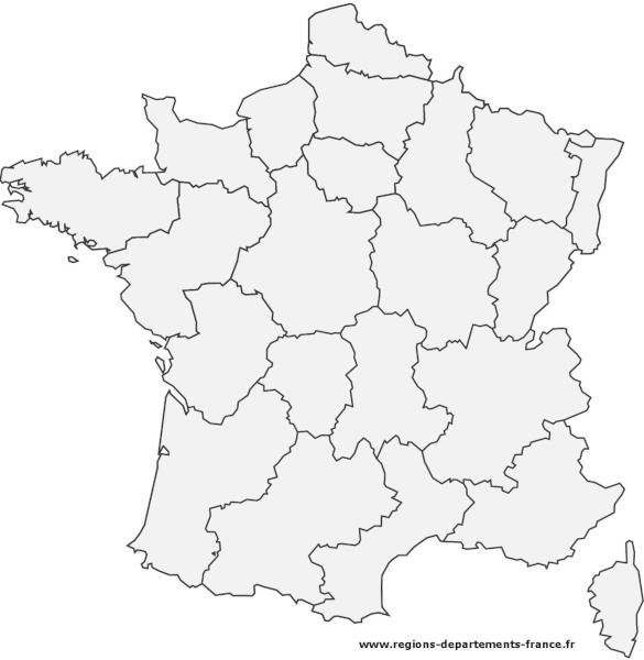 Carte de France vierge avec le découpage des anciennes régions - Fond gris.