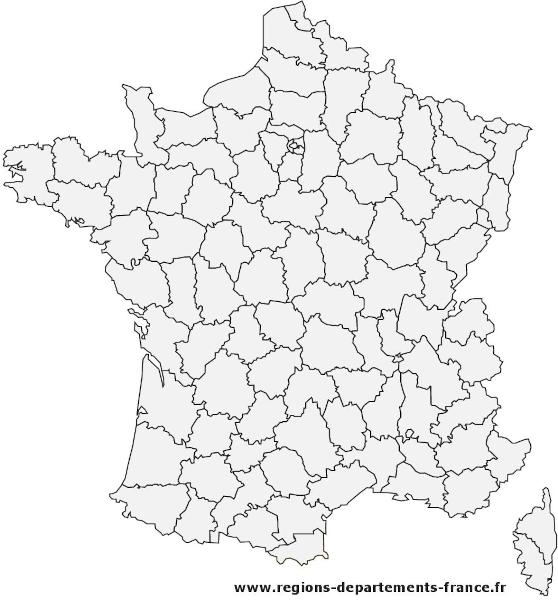 Carte de France vierge avec départements - Fond gris.