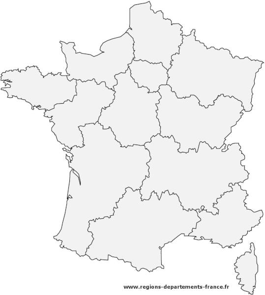 Carte de France vierge à imprimer  Fond de carte avec les régions
