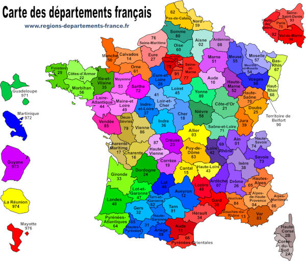 Carte des départemenst français.