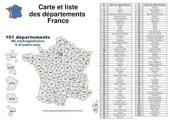 Departements Francais Liste Carte Region Prefecture