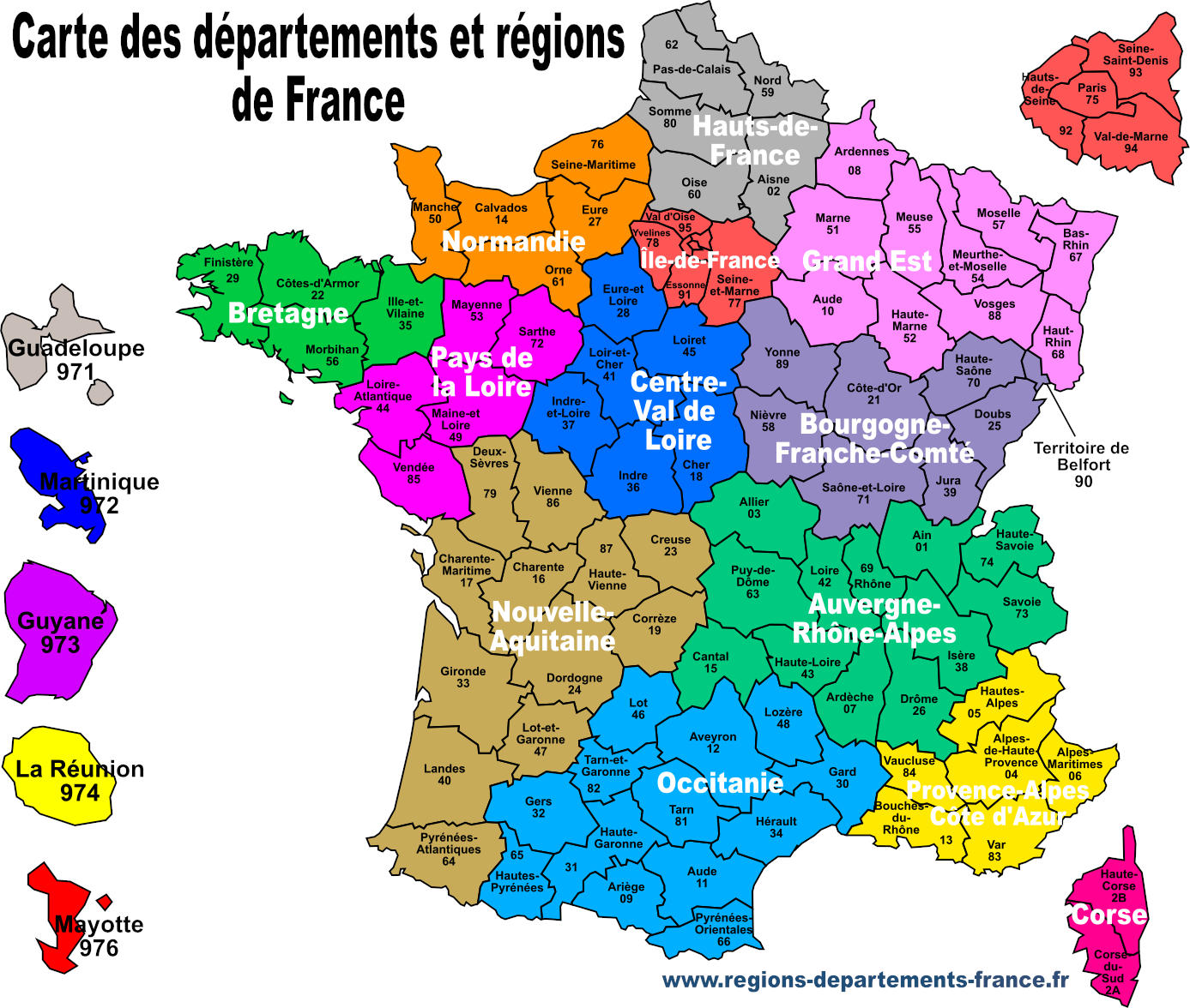 Carte de France avec régions et départements