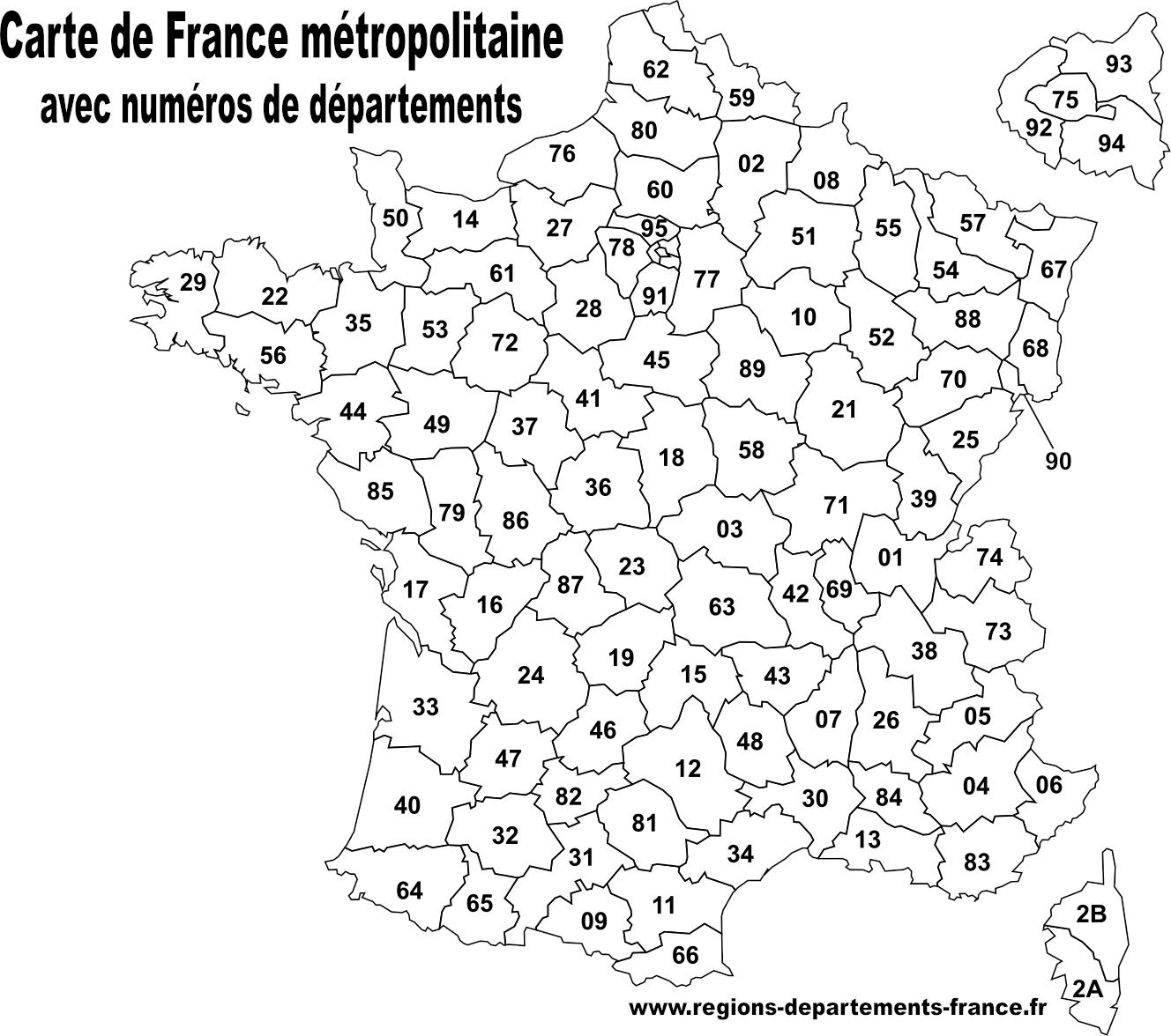 Carte de France avec régions et départements à imprimer en noir et