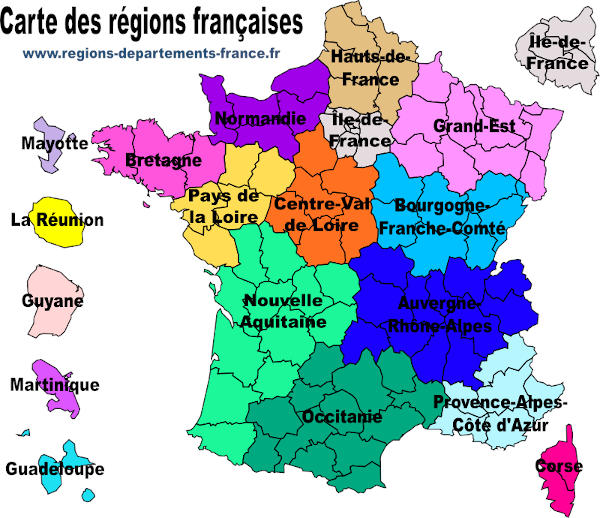 Carte des régions françaises.